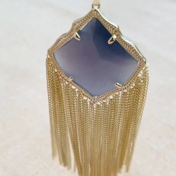 NWT Kendra Scott Kingston Adjustable Fringe Necklace - Light Gold Tone & Blue - Picture 3 of 8